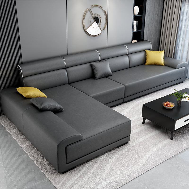 L-shape Faux Leather/Linen Blend Sectionals with Reversible Chaise Clearhalo 'furn' 'furn_sectionals' 'Furniture' 'furniture_sectionals' 'kitchen' 'kitchen_sectionals' 'Living Room Furniture' 'Sectionals' 4821793