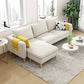 L-Shape Faux Leather and Velvet 3-seat Sectional Sofa with Storage Off-White Velvet Clearhalo 'furn' 'furn_sectionals' 'Furniture' 'furniture_sectionals' 'kitchen' 'kitchen_sectionals' 'Living Room Furniture' 'Sectionals' 4821804