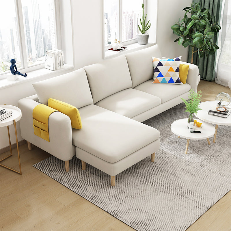 L-Shape Faux Leather and Velvet 3-seat Sectional Sofa with Storage Off-White Velvet Clearhalo 'furn' 'furn_sectionals' 'Furniture' 'furniture_sectionals' 'kitchen' 'kitchen_sectionals' 'Living Room Furniture' 'Sectionals' 4821804