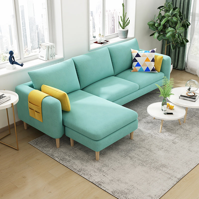 L-Shape Faux Leather and Velvet 3-seat Sectional Sofa with Storage Mint Green Velvet Clearhalo 'furn' 'furn_sectionals' 'Furniture' 'furniture_sectionals' 'kitchen' 'kitchen_sectionals' 'Living Room Furniture' 'Sectionals' 4821805