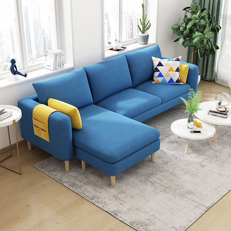 L-Shape Faux Leather and Velvet 3-seat Sectional Sofa with Storage Dark Blue Velvet Clearhalo 'furn' 'furn_sectionals' 'Furniture' 'furniture_sectionals' 'kitchen' 'kitchen_sectionals' 'Living Room Furniture' 'Sectionals' 4821806