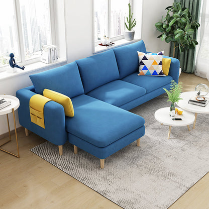 L-Shape Faux Leather and Velvet 3-seat Sectional Sofa with Storage Dark Blue Velvet Clearhalo 'furn' 'furn_sectionals' 'Furniture' 'furniture_sectionals' 'kitchen' 'kitchen_sectionals' 'Living Room Furniture' 'Sectionals' 4821806