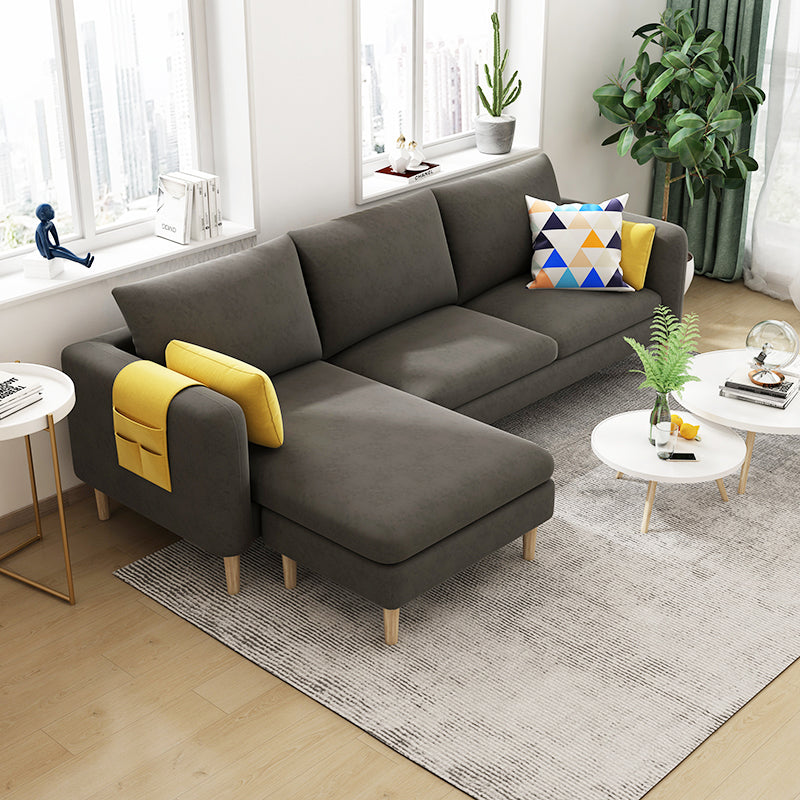 L-Shape Faux Leather and Velvet 3-seat Sectional Sofa with Storage Dark Brown Velvet Clearhalo 'furn' 'furn_sectionals' 'Furniture' 'furniture_sectionals' 'kitchen' 'kitchen_sectionals' 'Living Room Furniture' 'Sectionals' 4821808