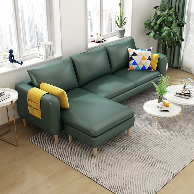 L-Shape Faux Leather and Velvet 3-seat Sectional Sofa with Storage Blackish Green Faux Leather Clearhalo 'furn' 'furn_sectionals' 'Furniture' 'furniture_sectionals' 'kitchen' 'kitchen_sectionals' 'Living Room Furniture' 'Sectionals' 4821810