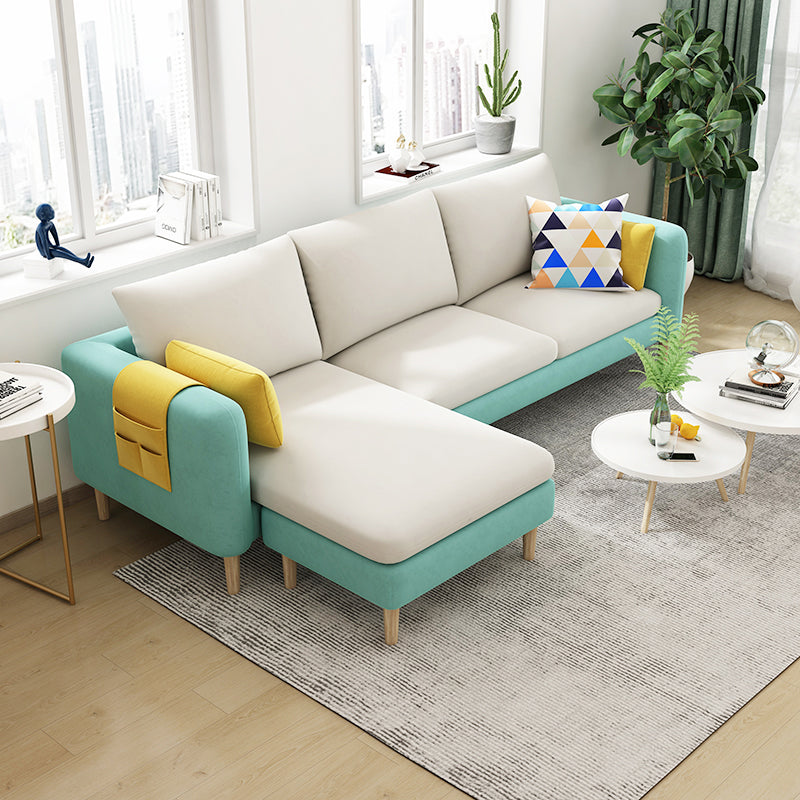 L-Shape Faux Leather and Velvet 3-seat Sectional Sofa with Storage White Green Velvet Clearhalo 'furn' 'furn_sectionals' 'Furniture' 'furniture_sectionals' 'kitchen' 'kitchen_sectionals' 'Living Room Furniture' 'Sectionals' 4821812