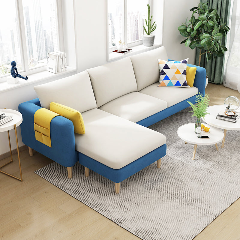 L-Shape Faux Leather and Velvet 3-seat Sectional Sofa with Storage Dark Blue-White Velvet Clearhalo 'furn' 'furn_sectionals' 'Furniture' 'furniture_sectionals' 'kitchen' 'kitchen_sectionals' 'Living Room Furniture' 'Sectionals' 4821818