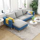 L-Shape Faux Leather and Velvet 3-seat Sectional Sofa with Storage Gray-Dark Blue Velvet Clearhalo 'furn' 'furn_sectionals' 'Furniture' 'furniture_sectionals' 'kitchen' 'kitchen_sectionals' 'Living Room Furniture' 'Sectionals' 4821822