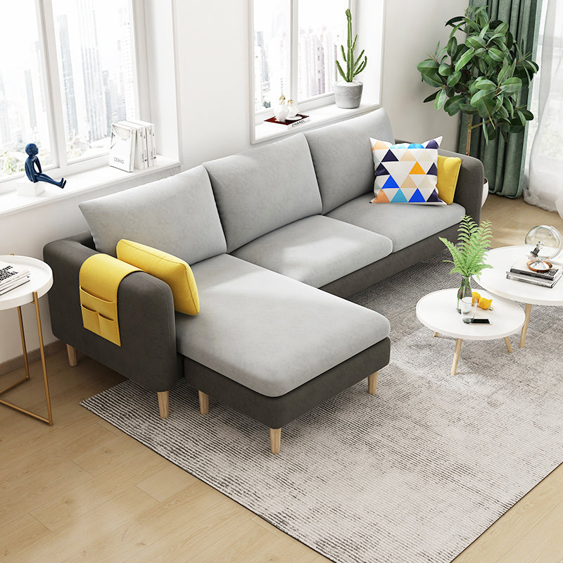 L-Shape Faux Leather and Velvet 3-seat Sectional Sofa with Storage Dark Grey Light Grey Velvet Clearhalo 'furn' 'furn_sectionals' 'Furniture' 'furniture_sectionals' 'kitchen' 'kitchen_sectionals' 'Living Room Furniture' 'Sectionals' 4821823