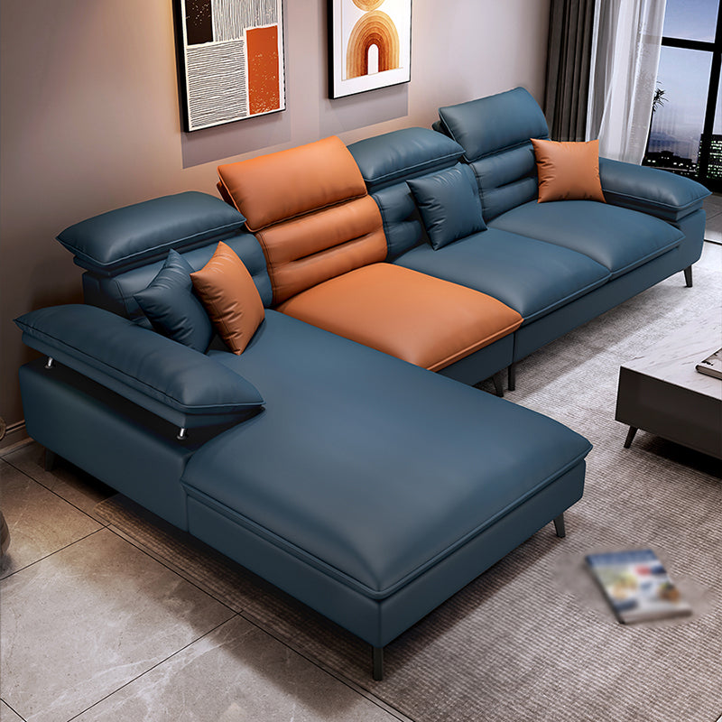 Faux Leather Contemporary L-Shape Sectional for Living Room and Apartment Dark Blue-Orange Left Clearhalo 'furn' 'furn_sectionals' 'Furniture' 'furniture_sectionals' 'kitchen' 'kitchen_sectionals' 'Living Room Furniture' 'Sectionals' 4821826