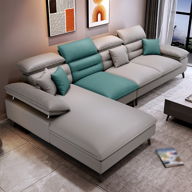 Faux Leather Contemporary L-Shape Sectional for Living Room and Apartment Gray Blue Left Clearhalo 'furn' 'furn_sectionals' 'Furniture' 'furniture_sectionals' 'kitchen' 'kitchen_sectionals' 'Living Room Furniture' 'Sectionals' 4821829