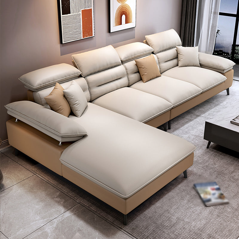 Faux Leather Contemporary L-Shape Sectional for Living Room and Apartment Coffee Beige Left Clearhalo 'furn' 'furn_sectionals' 'Furniture' 'furniture_sectionals' 'kitchen' 'kitchen_sectionals' 'Living Room Furniture' 'Sectionals' 4821833