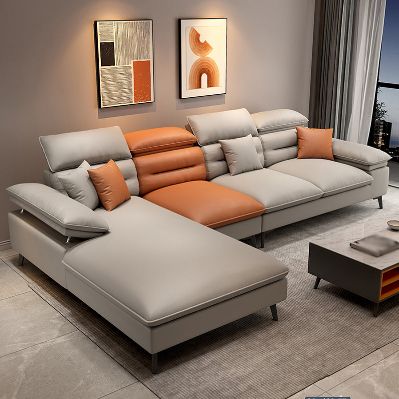 Faux Leather Contemporary L-Shape Sectional for Living Room and Apartment Beige Orange Left Clearhalo 'furn' 'furn_sectionals' 'Furniture' 'furniture_sectionals' 'kitchen' 'kitchen_sectionals' 'Living Room Furniture' 'Sectionals' 4821835