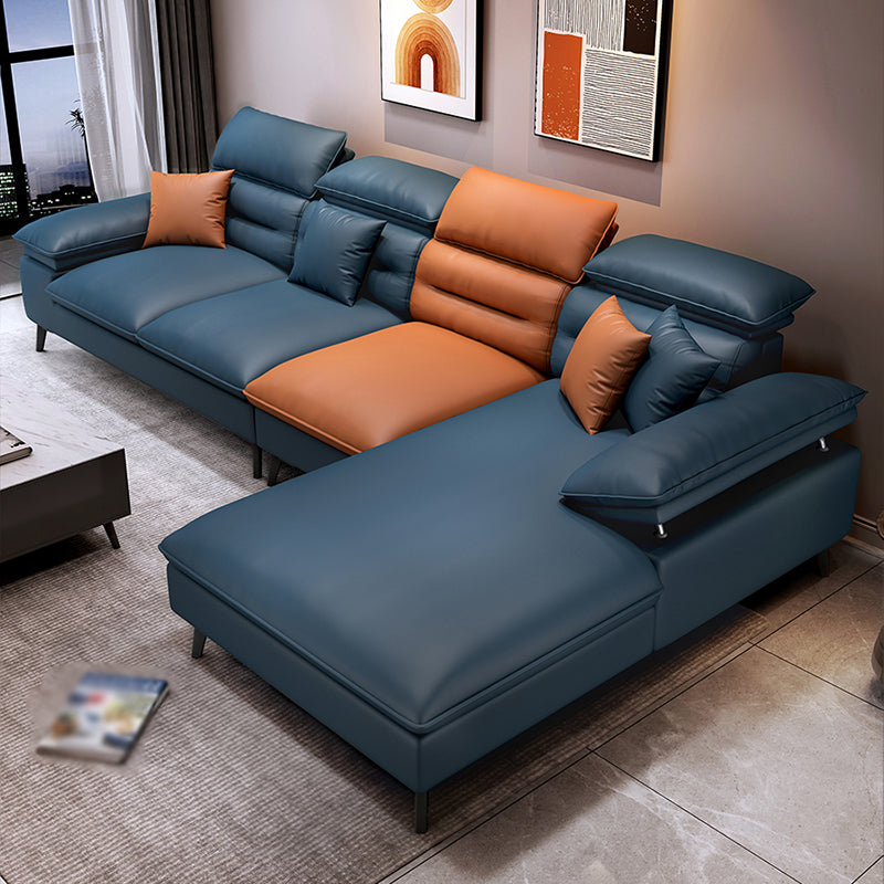 Faux Leather Contemporary L-Shape Sectional for Living Room and Apartment Dark Blue-Orange Right Clearhalo 'furn' 'furn_sectionals' 'Furniture' 'furniture_sectionals' 'kitchen' 'kitchen_sectionals' 'Living Room Furniture' 'Sectionals' 4821837