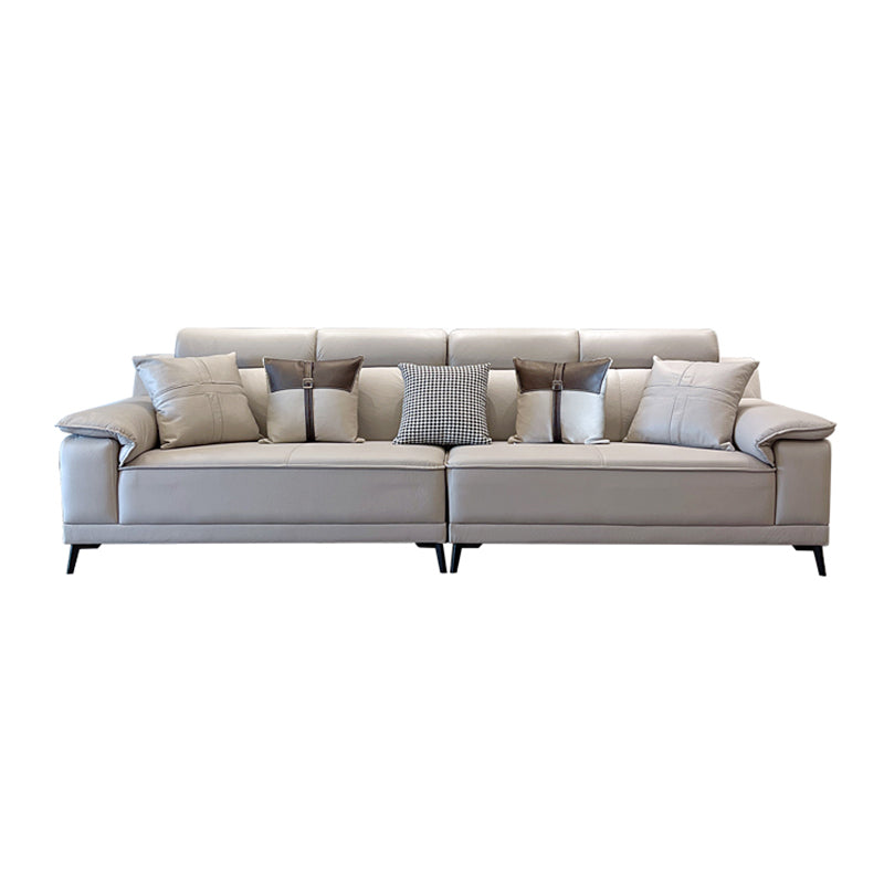 Stain-Resistant Faux Leather Pillow Top Arm Sofa/Sectional for Living Room 110"L x 35.5"W x 35.5"H Smoke Gray Clearhalo 'furn' 'furn_sectionals' 'Furniture' 'furniture_sectionals' 'kitchen' 'kitchen_sectionals' 'Living Room Furniture' 'Sectionals' 4821846