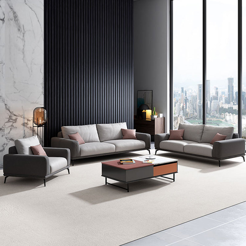 Stain-Resistant Faux Leather Square Arm Sofa/Sectional for Living Room Clearhalo 'furn' 'furn_sectionals' 'Furniture' 'furniture_sectionals' 'kitchen' 'kitchen_sectionals' 'Living Room Furniture' 'Sectionals' 4821864