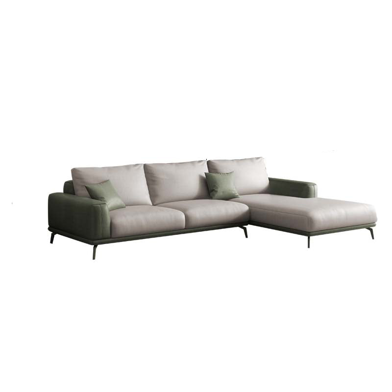 Stain-Resistant Faux Leather Square Arm Sofa/Sectional for Living Room 98"L x 69"W x 33.5"H Beige-Green Sponge Clearhalo 'furn' 'furn_sectionals' 'Furniture' 'furniture_sectionals' 'kitchen' 'kitchen_sectionals' 'Living Room Furniture' 'Sectionals' 4821871