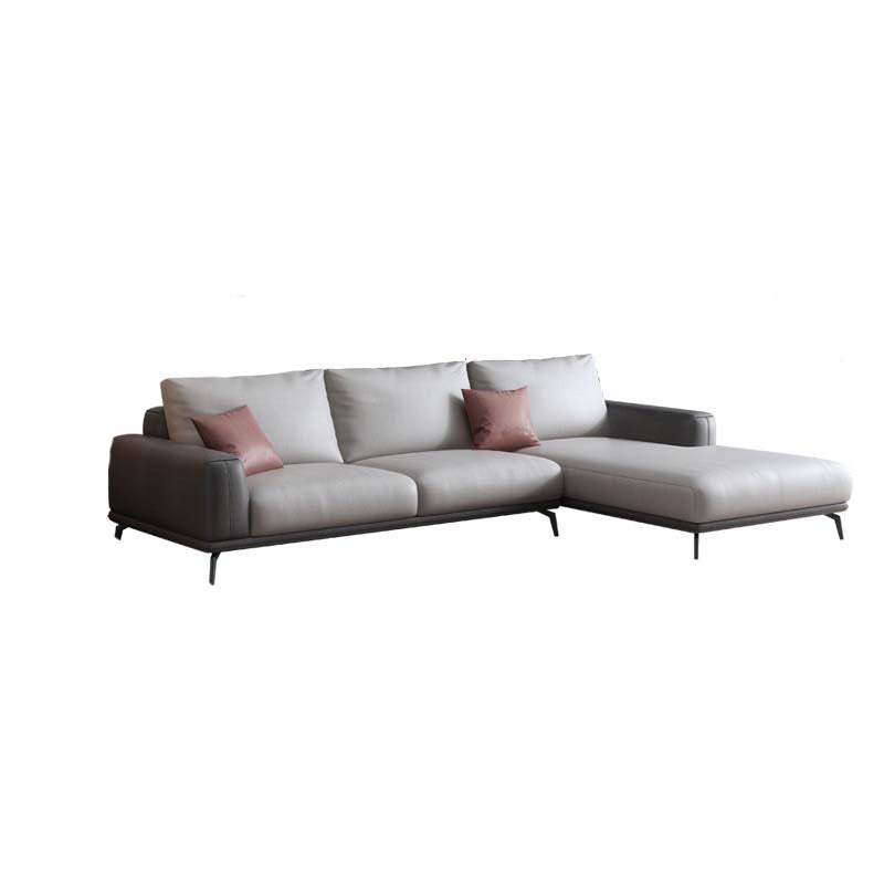 Stain-Resistant Faux Leather Square Arm Sofa/Sectional for Living Room 98"L x 69"W x 33.5"H Dark Grey Light Grey Sponge Clearhalo 'furn' 'furn_sectionals' 'Furniture' 'furniture_sectionals' 'kitchen' 'kitchen_sectionals' 'Living Room Furniture' 'Sectionals' 4821874