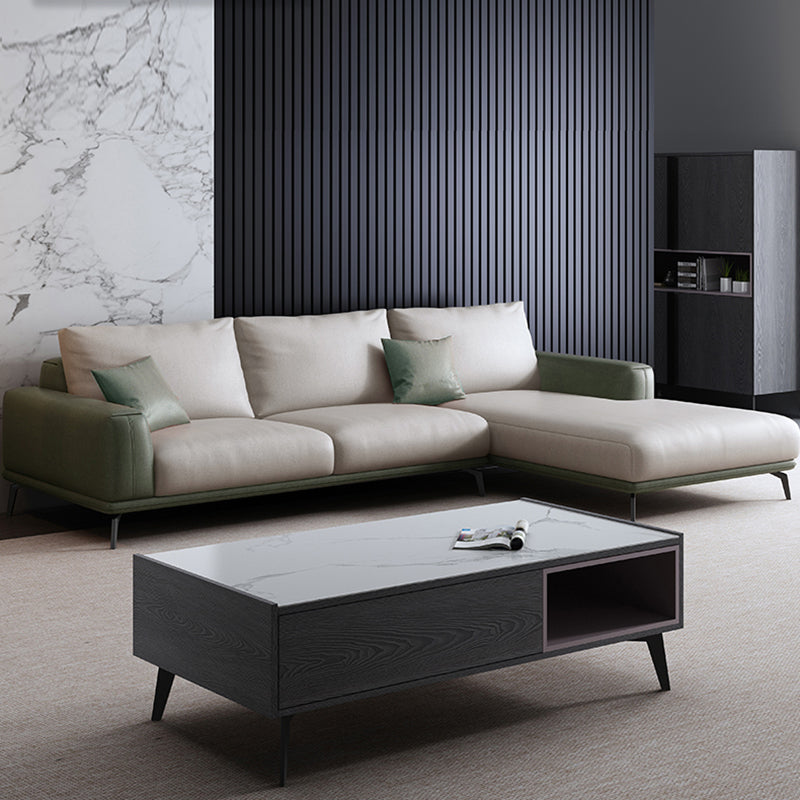 Stain-Resistant Faux Leather Square Arm Sofa/Sectional for Living Room 98"L x 69"W x 33.5"H Beige-Green Latex Clearhalo 'furn' 'furn_sectionals' 'Furniture' 'furniture_sectionals' 'kitchen' 'kitchen_sectionals' 'Living Room Furniture' 'Sectionals' 4821878