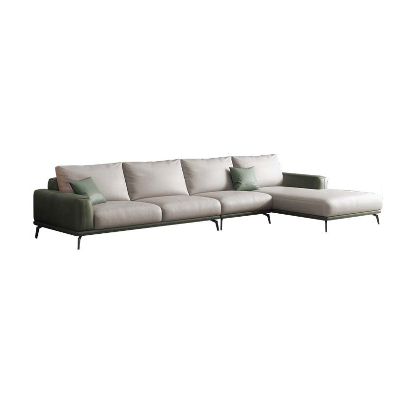 Stain-Resistant Faux Leather Square Arm Sofa/Sectional for Living Room 126"L x 69"W x 33.5"H Beige-Green Clearhalo 'furn' 'furn_sectionals' 'Furniture' 'furniture_sectionals' 'kitchen' 'kitchen_sectionals' 'Living Room Furniture' 'Sectionals' 4821880