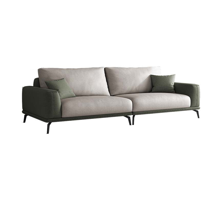 Stain-Resistant Faux Leather Square Arm Sofa/Sectional for Living Room Beige-Green Clearhalo 'furn' 'furn_sectionals' 'Furniture' 'furniture_sectionals' 'kitchen' 'kitchen_sectionals' 'Living Room Furniture' 'Sectionals' 4821882