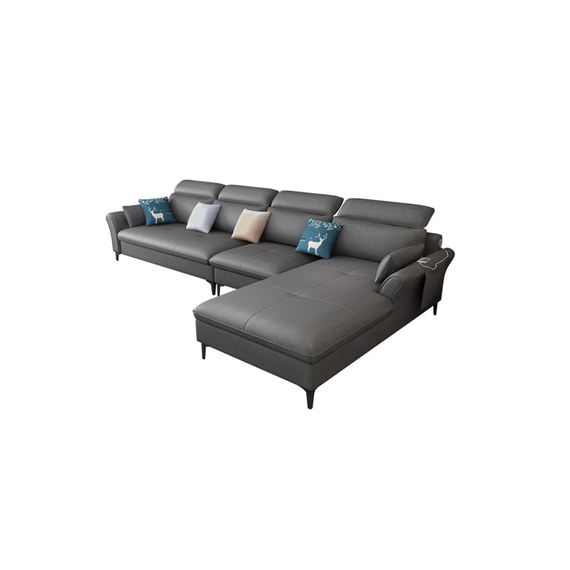 Fabric Pillow Top Arm Sectional 35.43"High High Back Sofa with Storage Grey Sponge Clearhalo 'furn' 'furn_sectionals' 'Furniture' 'furniture_sectionals' 'kitchen' 'kitchen_sectionals' 'Living Room Furniture' 'Sectionals' 4821897