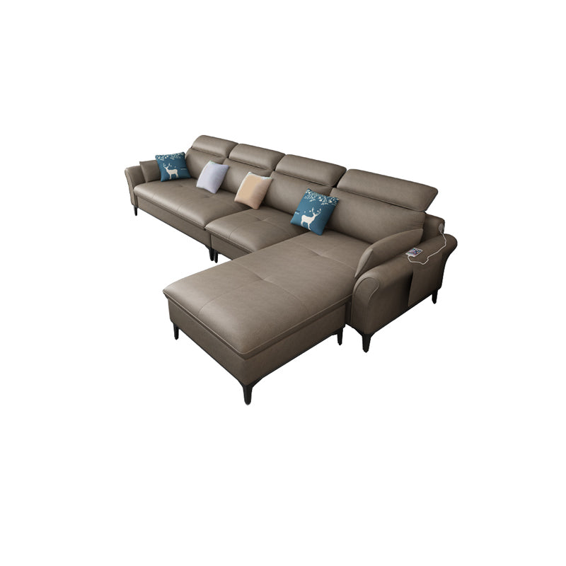 Fabric Pillow Top Arm Sectional 35.43"High High Back Sofa with Storage Brown Clearhalo 'furn' 'furn_sectionals' 'Furniture' 'furniture_sectionals' 'kitchen' 'kitchen_sectionals' 'Living Room Furniture' 'Sectionals' 4821898
