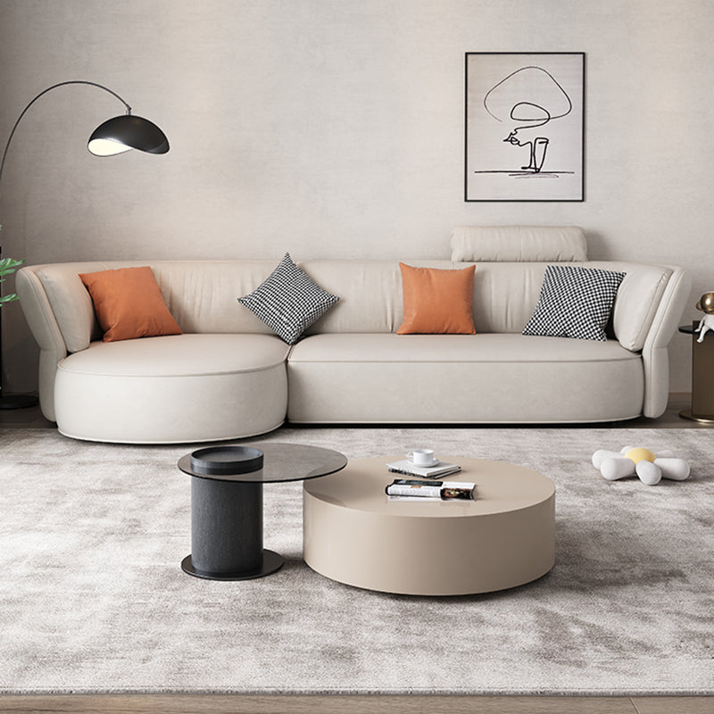 Beige Stain-Resistant Faux Leather Pillow Top Arm Sectional for Living Room 110"L x 57"W x 31.5"H Left Latex Clearhalo 'furn' 'furn_sectionals' 'Furniture' 'furniture_sectionals' 'kitchen' 'kitchen_sectionals' 'Living Room Furniture' 'Sectionals' 4821906