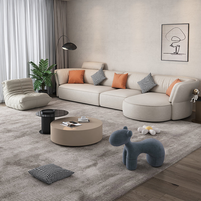 Beige Stain-Resistant Faux Leather Pillow Top Arm Sectional for Living Room 138"L x 57"W x 31.5"H Right Sponge Clearhalo 'furn' 'furn_sectionals' 'Furniture' 'furniture_sectionals' 'kitchen' 'kitchen_sectionals' 'Living Room Furniture' 'Sectionals' 4821908