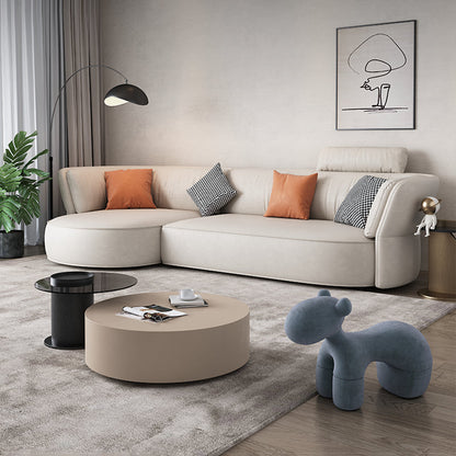 Beige Stain-Resistant Faux Leather Pillow Top Arm Sectional for Living Room 110"L x 57"W x 31.5"H Left Sponge Clearhalo 'furn' 'furn_sectionals' 'Furniture' 'furniture_sectionals' 'kitchen' 'kitchen_sectionals' 'Living Room Furniture' 'Sectionals' 4821917