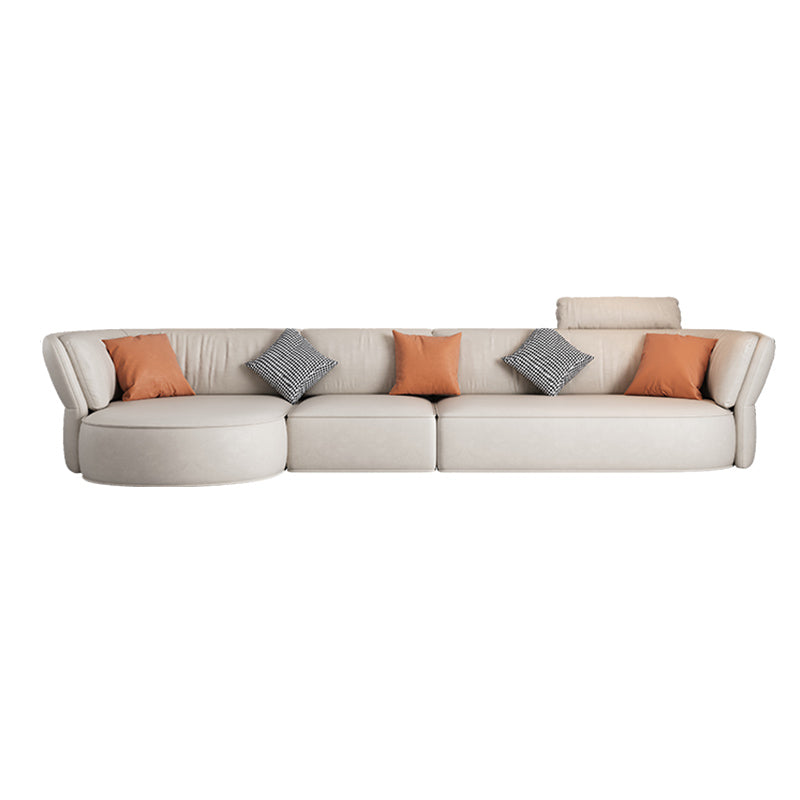 Beige Stain-Resistant Faux Leather Pillow Top Arm Sectional for Living Room 138"L x 57"W x 31.5"H Left Sponge Clearhalo 'furn' 'furn_sectionals' 'Furniture' 'furniture_sectionals' 'kitchen' 'kitchen_sectionals' 'Living Room Furniture' 'Sectionals' 4821918