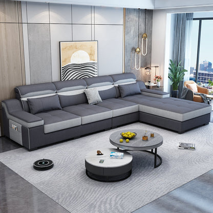 133.86"D x 70.87"W x 35.43"H Modern Removable Cushions Scooped Arm Sectionals with Storage Dark Gray Cotton Blend Clearhalo 'furn' 'furn_sectionals' 'Furniture' 'furniture_sectionals' 'kitchen' 'kitchen_sectionals' 'Living Room Furniture' 'Sectionals' 4821935