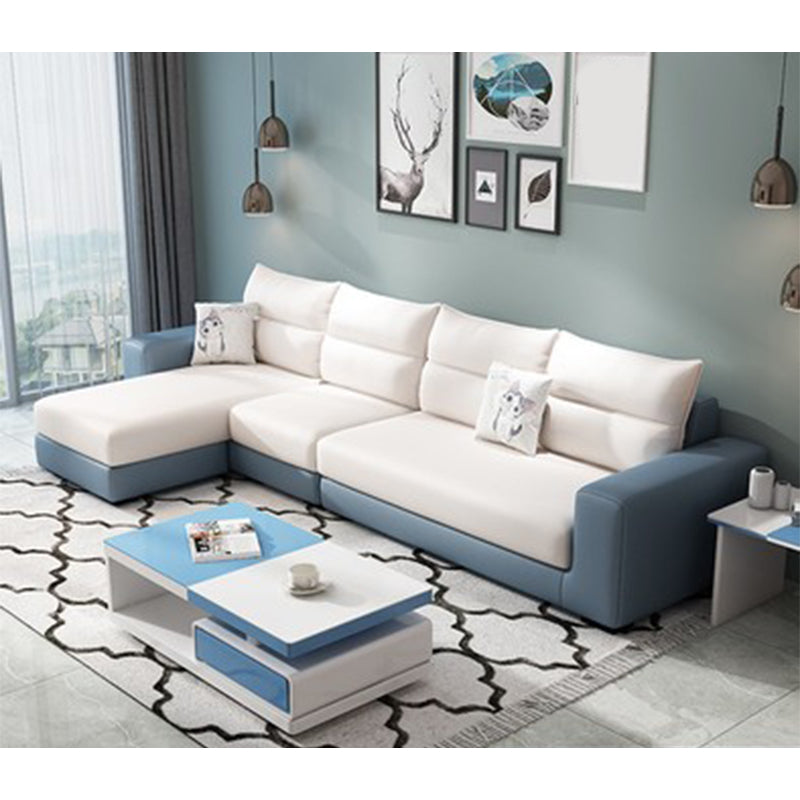 106.3"L x 57.09"W x 27.6"H 4-Seat Cushion Back Sectionals with Slipcover Dark Blue-White Clearhalo 'furn' 'furn_sectionals' 'Furniture' 'furniture_sectionals' 'kitchen' 'kitchen_sectionals' 'Living Room Furniture' 'Sectionals' 4821961