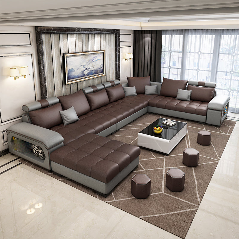 Removable Cushions Slipcovered Tufted Sectional Sofa Set with Storage Faux Leather Coffee Clearhalo 'Furniture' 'furniture_sectionals' 'kitchen' 'kitchen_sectionals' 'Living Room Furniture' 'Sectionals' 4821977