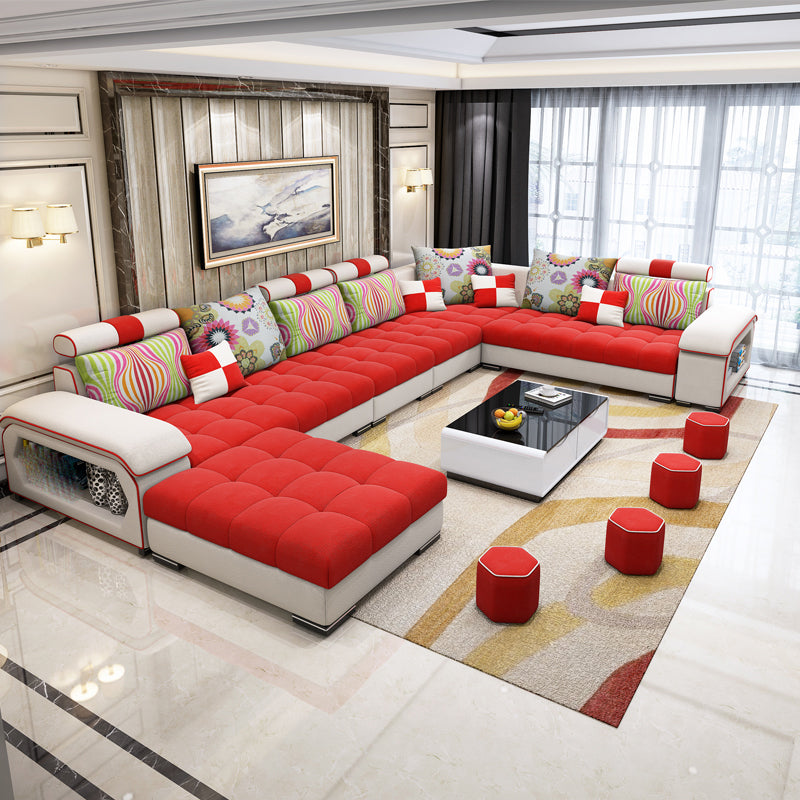 Removable Cushions Slipcovered Tufted Sectional Sofa Set with Storage Velvet Red Clearhalo 'Furniture' 'furniture_sectionals' 'kitchen' 'kitchen_sectionals' 'Living Room Furniture' 'Sectionals' 4821981