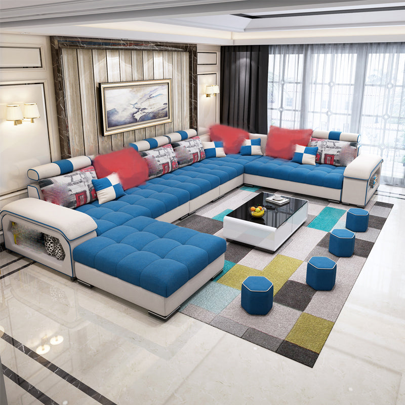 Removable Cushions Slipcovered Tufted Sectional Sofa Set with Storage Velvet Blue Clearhalo 'Furniture' 'furniture_sectionals' 'kitchen' 'kitchen_sectionals' 'Living Room Furniture' 'Sectionals' 4821987