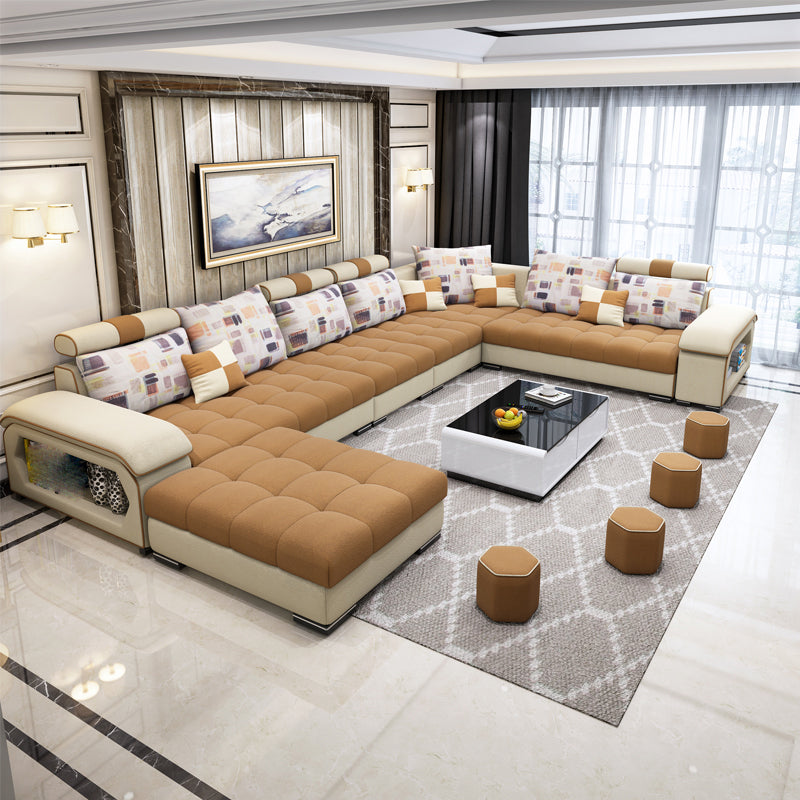 Removable Cushions Slipcovered Tufted Sectional Sofa Set with Storage Velvet Orange Clearhalo 'Furniture' 'furniture_sectionals' 'kitchen' 'kitchen_sectionals' 'Living Room Furniture' 'Sectionals' 4821989