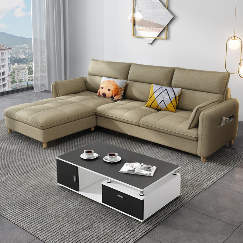 79.92"D x 56.3"W x 33.46"H 3-Seat Cushion Back Tufted Sectional with Storage Camel Clearhalo 'furn' 'furn_sectionals' 'Furniture' 'furniture_sectionals' 'kitchen' 'kitchen_sectionals' 'Living Room Furniture' 'Sectionals' 4821994