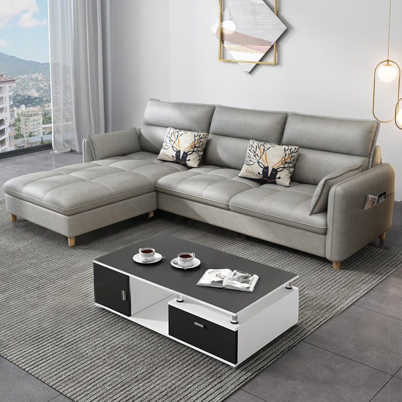 79.92"D x 56.3"W x 33.46"H 3-Seat Cushion Back Tufted Sectional with Storage Smoke Gray Clearhalo 'furn' 'furn_sectionals' 'Furniture' 'furniture_sectionals' 'kitchen' 'kitchen_sectionals' 'Living Room Furniture' 'Sectionals' 4821995