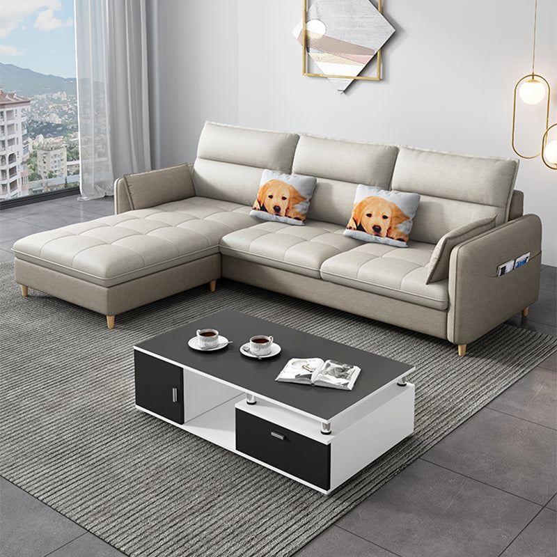 79.92"D x 56.3"W x 33.46"H 3-Seat Cushion Back Tufted Sectional with Storage Khaki-White Clearhalo 'furn' 'furn_sectionals' 'Furniture' 'furniture_sectionals' 'kitchen' 'kitchen_sectionals' 'Living Room Furniture' 'Sectionals' 4822008