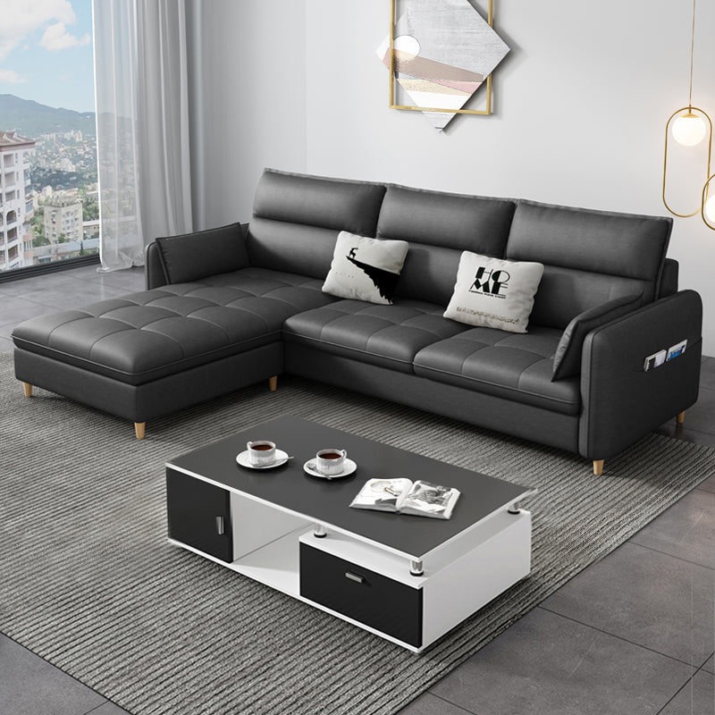 79.92"D x 56.3"W x 33.46"H 3-Seat Cushion Back Tufted Sectional with Storage Gloss Black Clearhalo 'furn' 'furn_sectionals' 'Furniture' 'furniture_sectionals' 'kitchen' 'kitchen_sectionals' 'Living Room Furniture' 'Sectionals' 4822015
