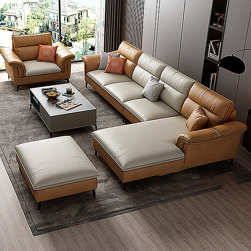 141.73" L x 70.86" W x 35.43" H Faux Leather Pillow Top Arm Sectional for Living Room Clearhalo 'furn' 'furn_sectionals' 'Furniture' 'furniture_sectionals' 'kitchen' 'kitchen_sectionals' 'Living Room Furniture' 'Sectionals' 4822039