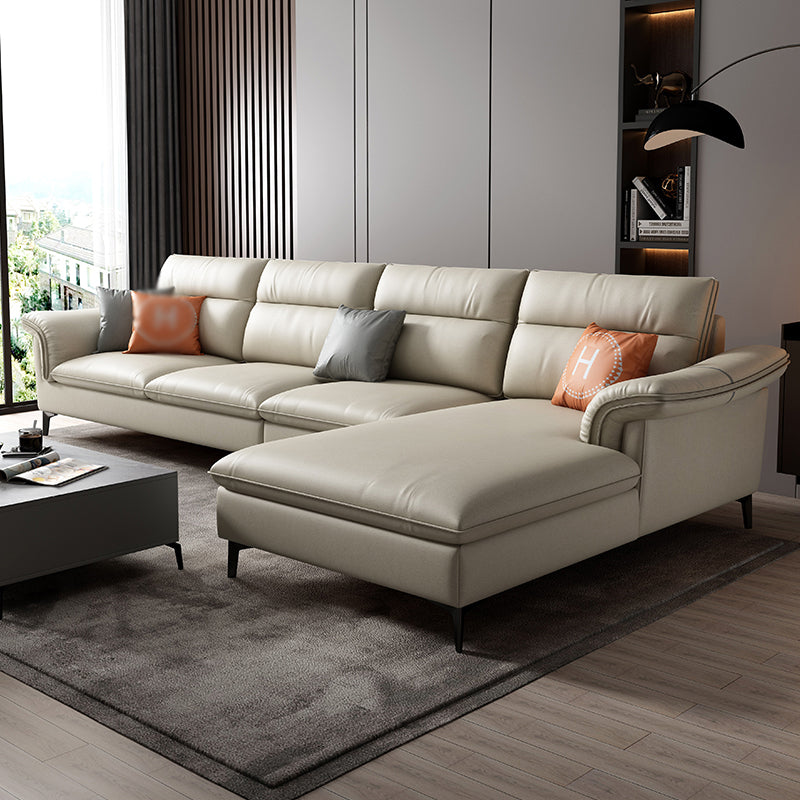 141.73" L x 70.86" W x 35.43" H Faux Leather Pillow Top Arm Sectional for Living Room Off-White Clearhalo 'furn' 'furn_sectionals' 'Furniture' 'furniture_sectionals' 'kitchen' 'kitchen_sectionals' 'Living Room Furniture' 'Sectionals' 4822040