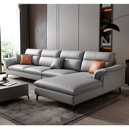 141.73" L x 70.86" W x 35.43" H Faux Leather Pillow Top Arm Sectional for Living Room Light Gray Clearhalo 'furn' 'furn_sectionals' 'Furniture' 'furniture_sectionals' 'kitchen' 'kitchen_sectionals' 'Living Room Furniture' 'Sectionals' 4822041