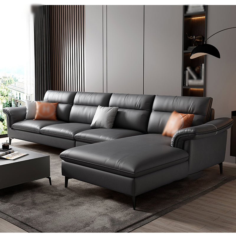 141.73" L x 70.86" W x 35.43" H Faux Leather Pillow Top Arm Sectional for Living Room Dark Gray Clearhalo 'furn' 'furn_sectionals' 'Furniture' 'furniture_sectionals' 'kitchen' 'kitchen_sectionals' 'Living Room Furniture' 'Sectionals' 4822044