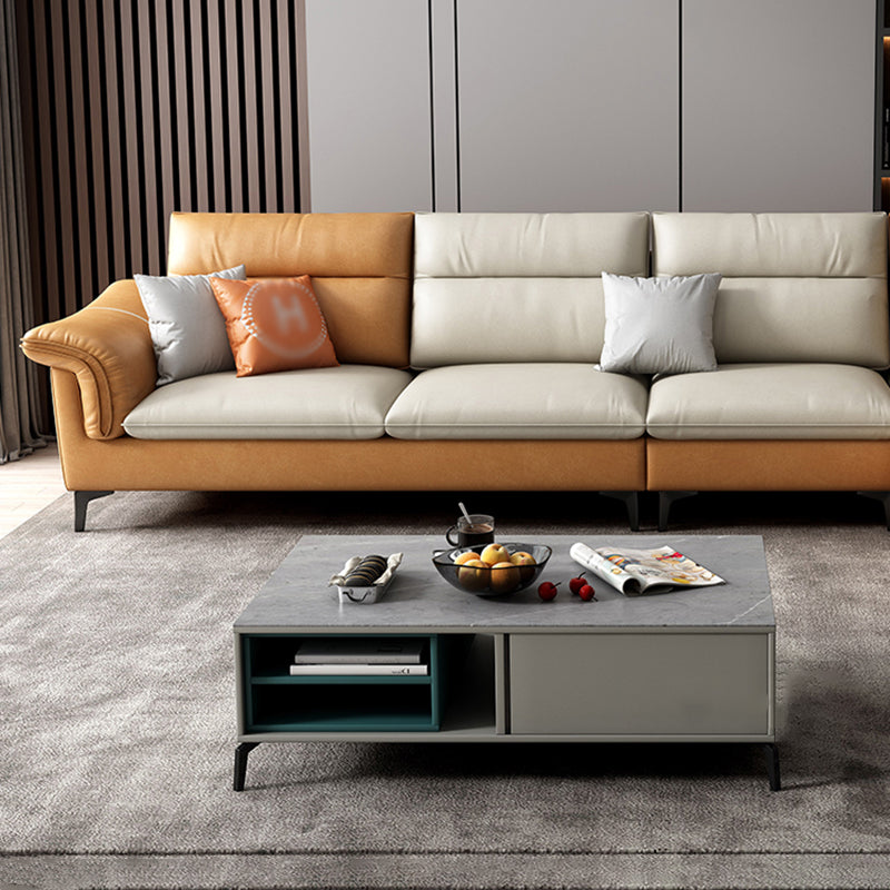 141.73" L x 70.86" W x 35.43" H Faux Leather Pillow Top Arm Sectional for Living Room Clearhalo 'furn' 'furn_sectionals' 'Furniture' 'furniture_sectionals' 'kitchen' 'kitchen_sectionals' 'Living Room Furniture' 'Sectionals' 4822045