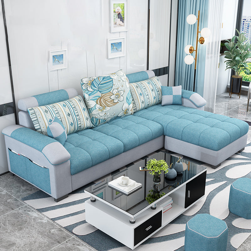 Tufted Removable Cushions Sectional Sofa with Storage for 3 People Light Blue Clearhalo 'furn' 'furn_sectionals' 'Furniture' 'furniture_sectionals' 'kitchen' 'kitchen_sectionals' 'Living Room Furniture' 'Sectionals' 4822052