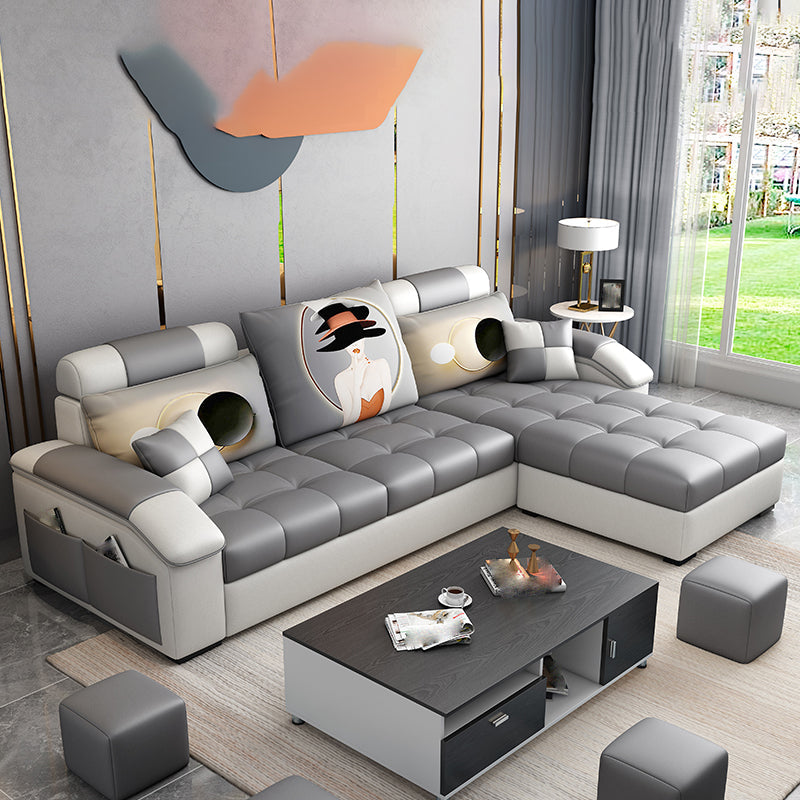 Tufted Removable Cushions Sectional Sofa with Storage for 3 People Gray Clearhalo 'furn' 'furn_sectionals' 'Furniture' 'furniture_sectionals' 'kitchen' 'kitchen_sectionals' 'Living Room Furniture' 'Sectionals' 4822056