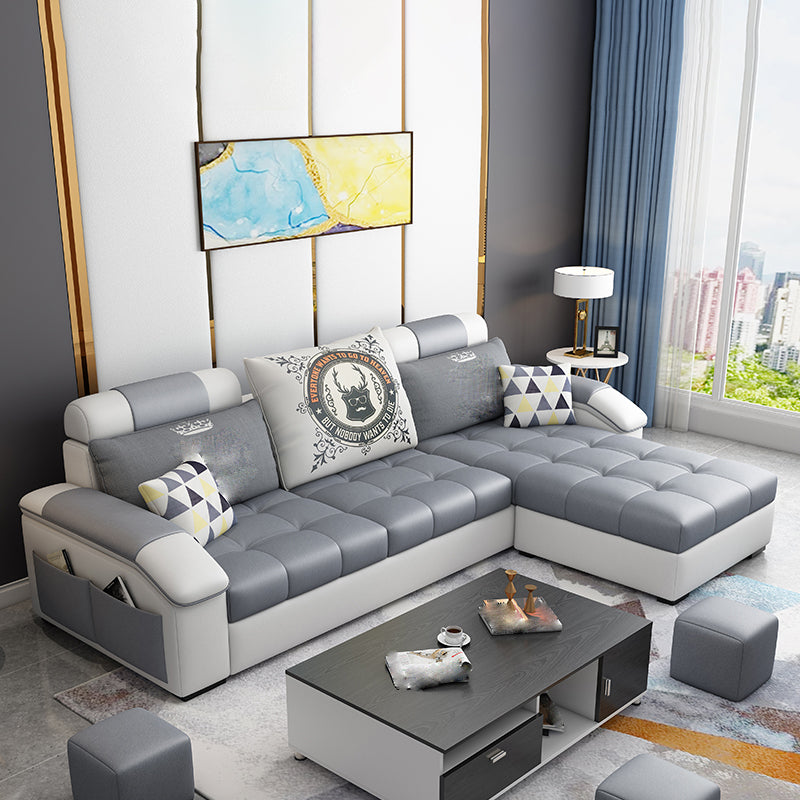 Tufted Removable Cushions Sectional Sofa with Storage for 3 People Light Grey Clearhalo 'furn' 'furn_sectionals' 'Furniture' 'furniture_sectionals' 'kitchen' 'kitchen_sectionals' 'Living Room Furniture' 'Sectionals' 4822061