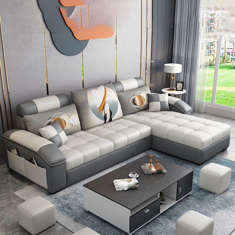 Tufted Removable Cushions Sectional Sofa with Storage for 3 People White Clearhalo 'furn' 'furn_sectionals' 'Furniture' 'furniture_sectionals' 'kitchen' 'kitchen_sectionals' 'Living Room Furniture' 'Sectionals' 4822063