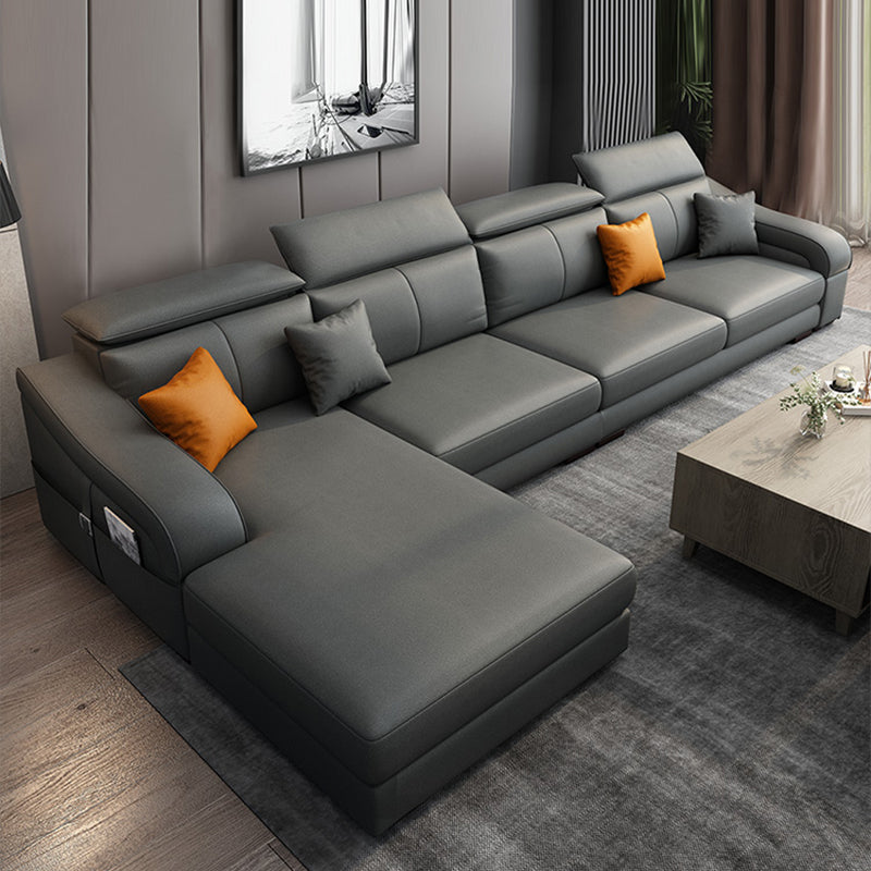 Modern Sloped Arms Sectionals 33.46"High Cushion Back Sectional Sofa with Storage, Grey 108"L x 61"W x 33.5"H Sponge Clearhalo 'furn' 'furn_sectionals' 'Furniture' 'furniture_sectionals' 'kitchen' 'kitchen_sectionals' 'Living Room Furniture' 'Sectionals' 4822069